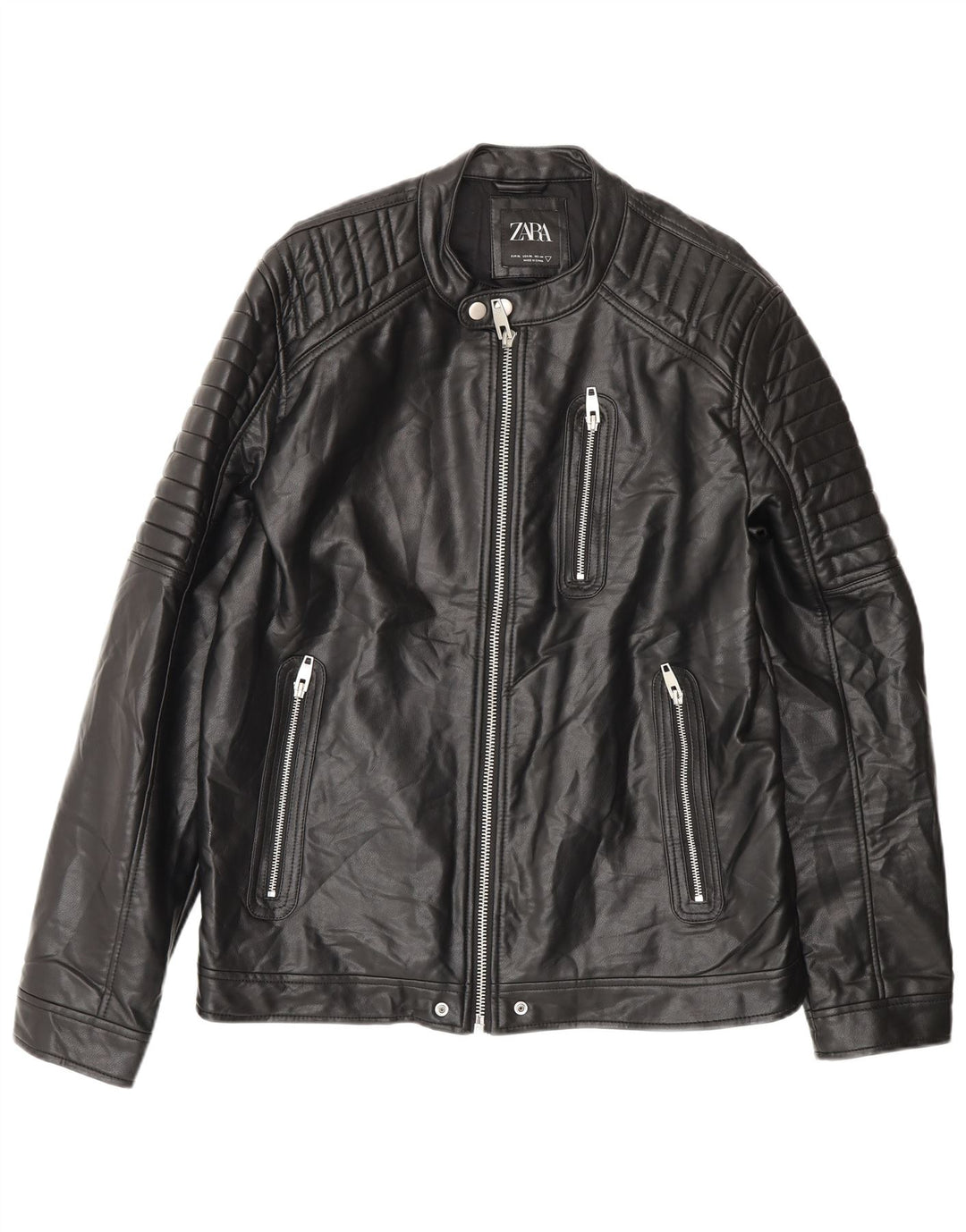 Zara Veste en simili cuir pour homme UK 42 XL Noir Polyester