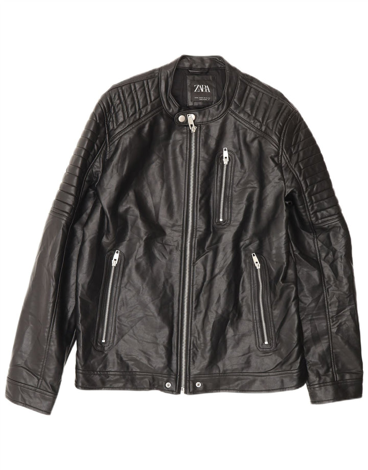 Zara Veste en simili cuir pour homme UK 42 XL Noir Polyester