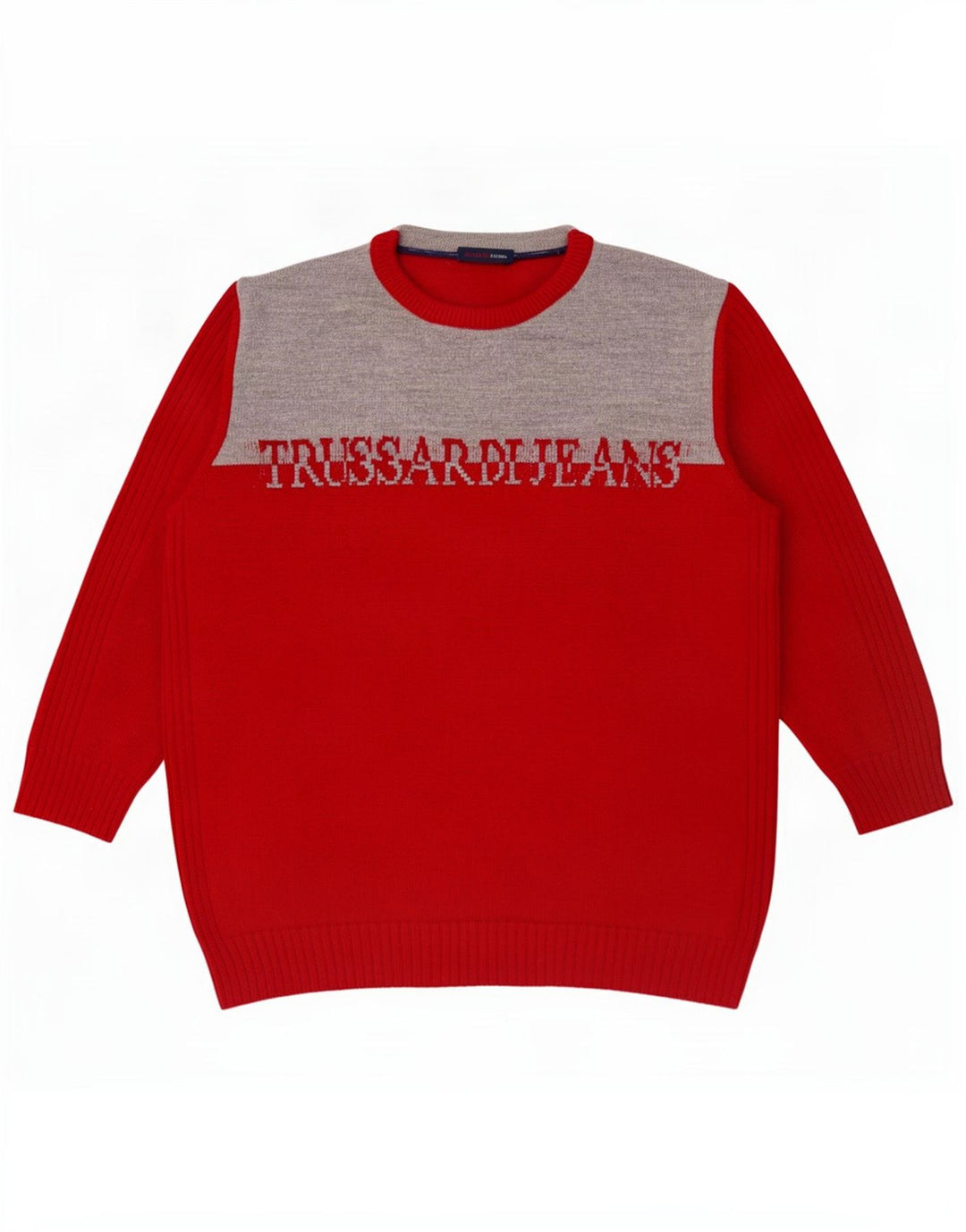 Trussardi Jeans Pull Col Rond Homme Rouge Moyen Colourblock