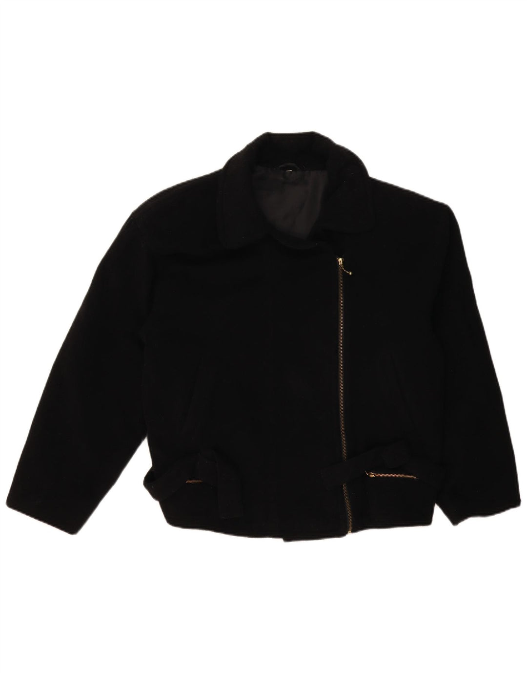veste biker femme vintage UK 14 Grand Noir