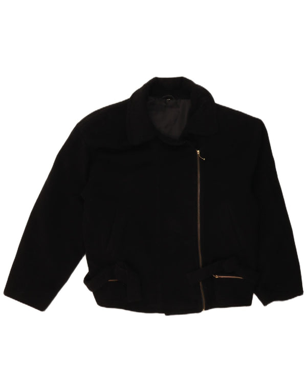 veste biker femme vintage UK 14 Grand Noir