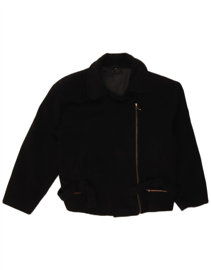 veste biker femme vintage UK 14 Grand Noir
