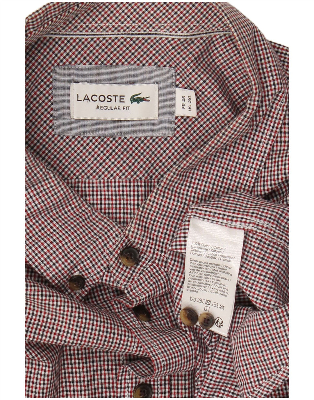 Lacoste Chemise à manches courtes pour homme Coupe régulière 2XL Rouge Vichy Coton