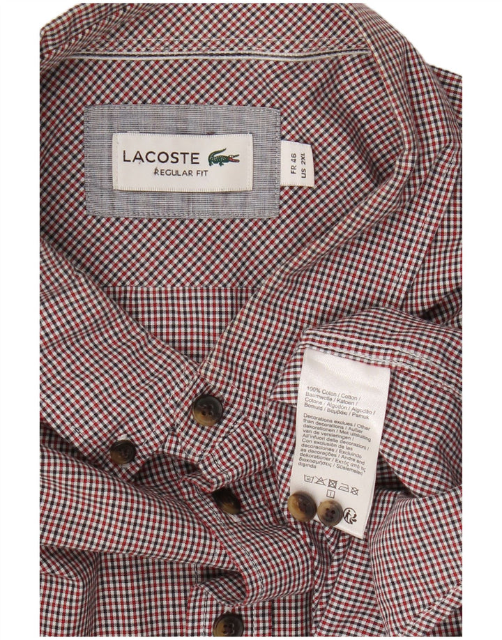 Lacoste Chemise à manches courtes pour homme Coupe régulière 2XL Rouge Vichy Coton