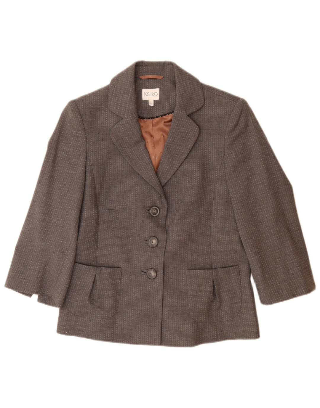 KALIKO Womens 3/4 Sleeve Blazer Jacket UK 12 Medium Grey Pinstripe