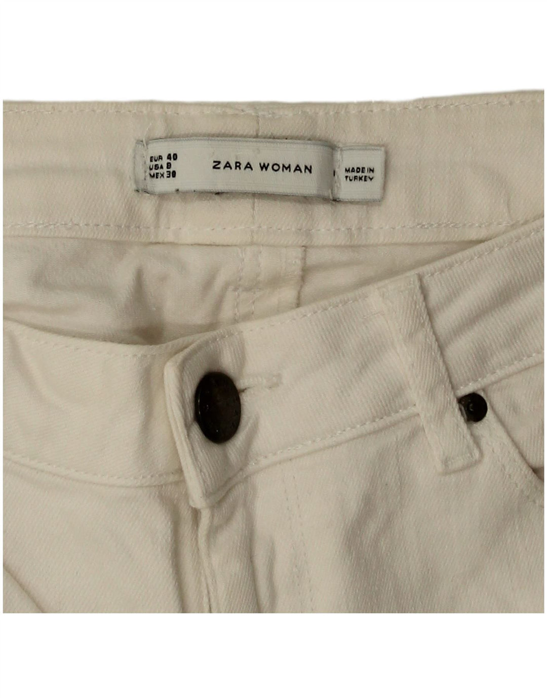 Zara Short en jean graphique pour femme EU 40 Medium W30 Blanc