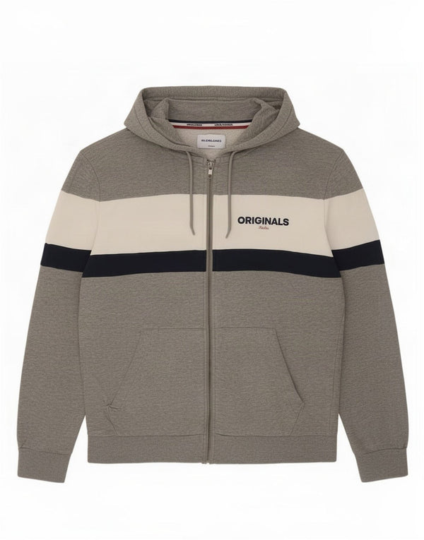 Jack & Jones Pull à capuche zippé pour homme en coton color block grand gris