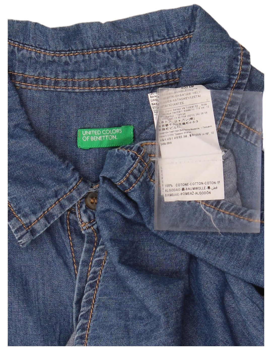 BENETTON Chemise en Jean Garçon 11-12 ans 2XL Bleu Coton