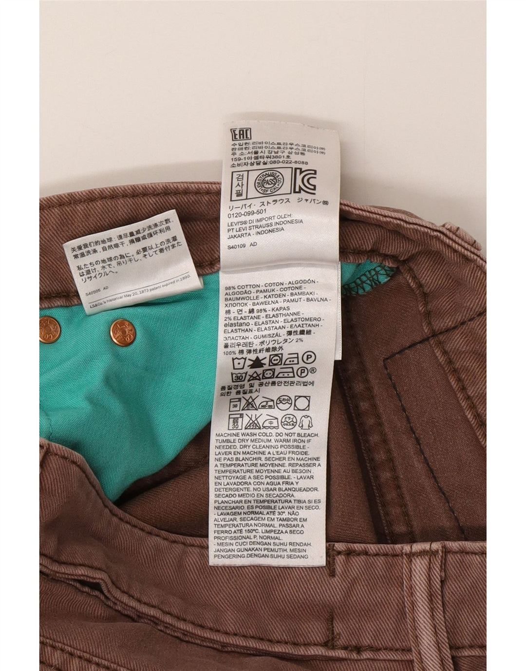 Levi's Jean Slim 511 Homme W28 L30 Marron Coton