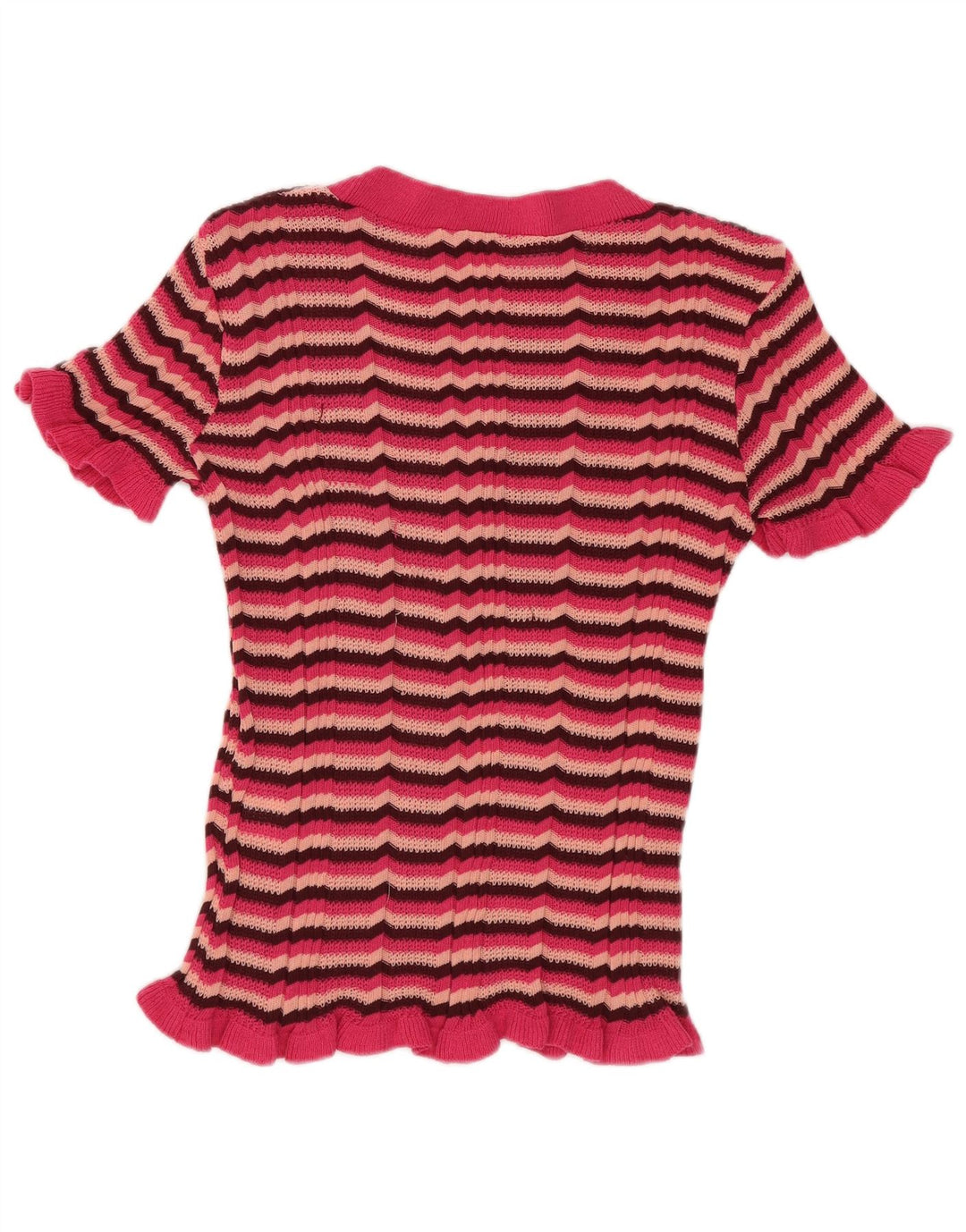 Zara Femme T-Shirt Top UK 8 Petit Rose Rayé Polyester