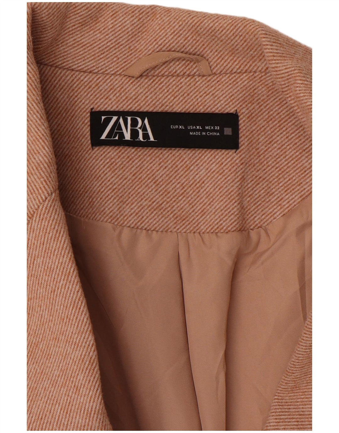 ZARA Manteau croisé pour femme UK 18 XL Beige à fines rayures