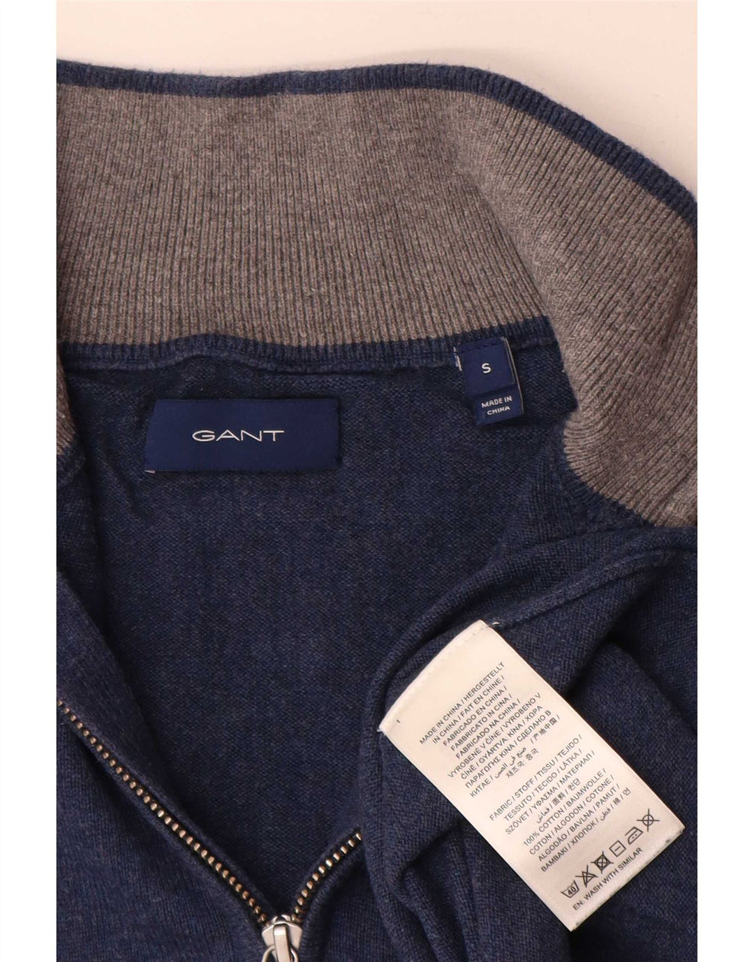 Gant Homme Pull Col Zippé Petit Bleu Coton