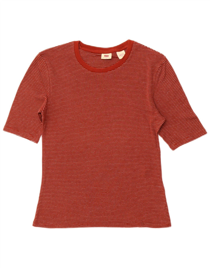 LEVI'S T-Shirt Femme UK 12 Marron Moyen Rayé