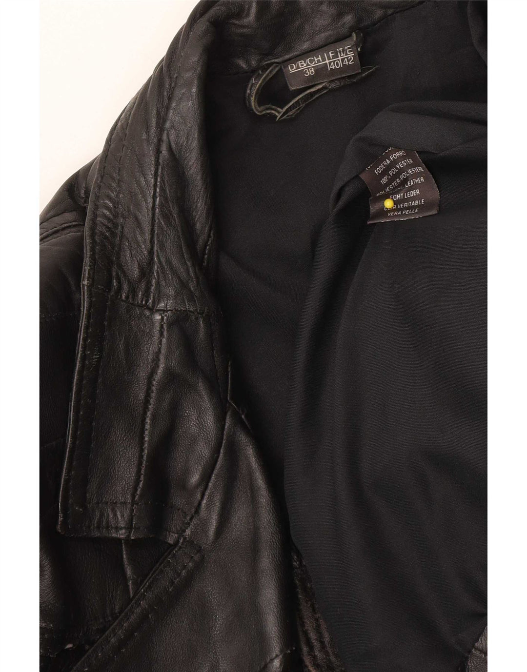 veste en cuir biker femme vintage IT 42 cuir noir moyen