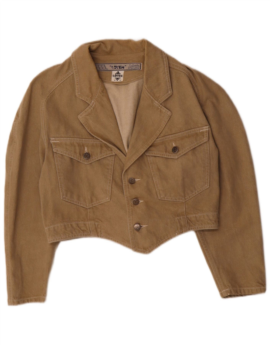 veste en denim crop femme vintage UK 14 coton brun moyen
