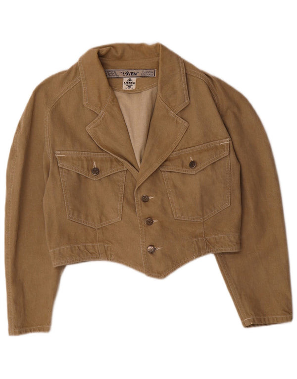 veste en denim crop femme vintage UK 14 coton brun moyen