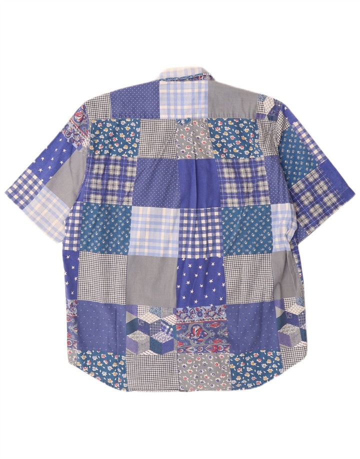 Sergio Tacchini Chemise à manches courtes pour hommes grand patchwork bleu