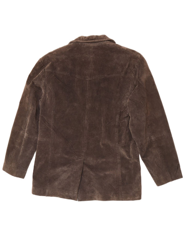ENJOY Veste blazer en daim à 3 boutons pour femme UK 14 Cuir gris moyen