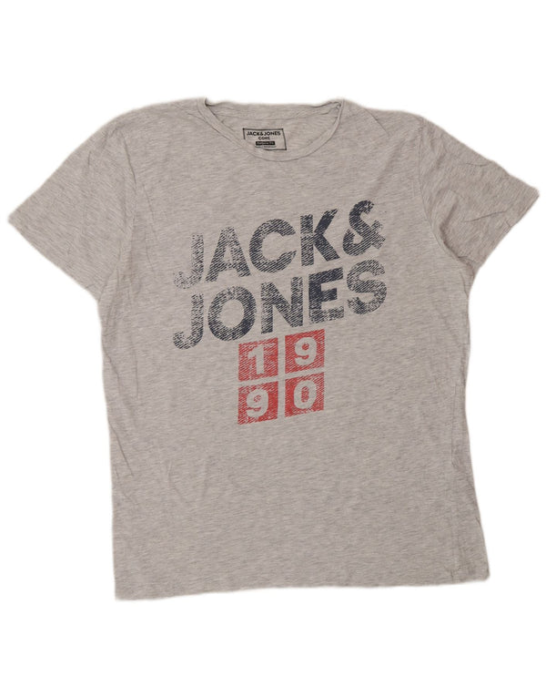 Jack & Jones Mens Regular Fit Graphic T-Shirt Top Large Gris Moucheté Coton
