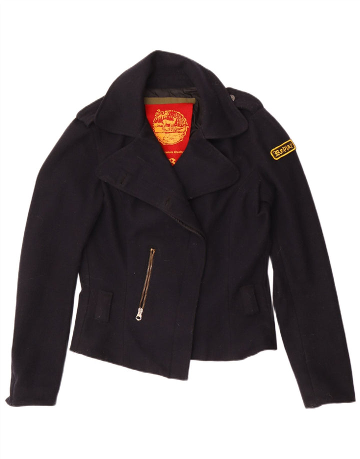 Replay Veste Blazer Femme UK 16 Large Bleu Marine Laine