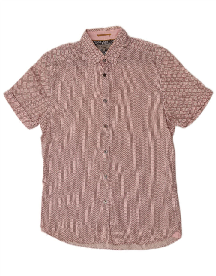 Ted Baker Chemise à manches courtes pour homme Taille 3 Coton rose moyen Argyle/Diamond