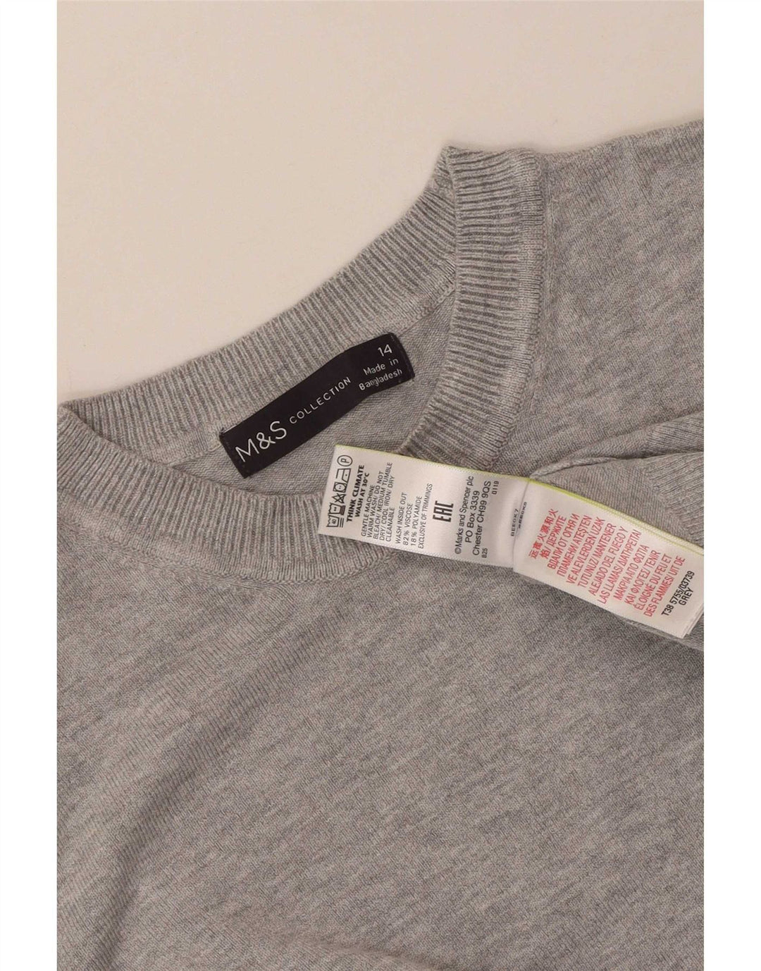 Marks & Spencer Pull court à col rond pour femme Gris moyen UK 14
