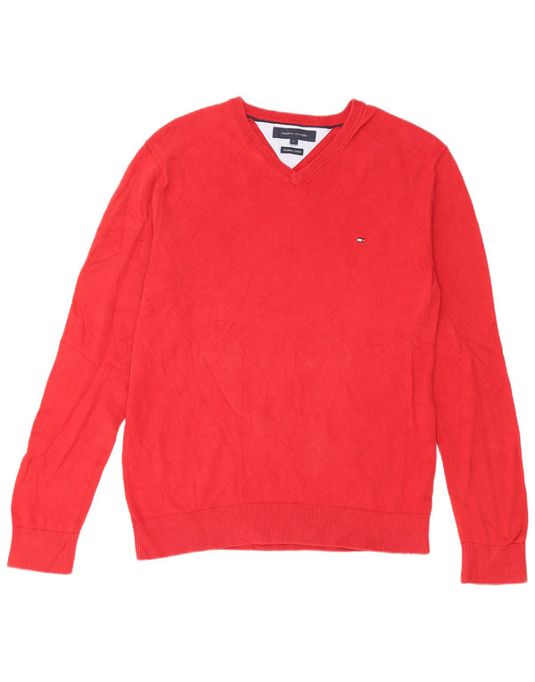 Tommy Hilfiger Pull col V pour homme en coton rouge Large