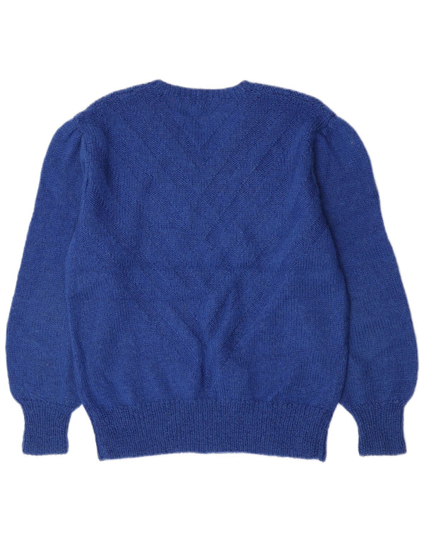 vintage Femme V-Col Jumper Pull UK 14 Grand Bleu Chevron Classique