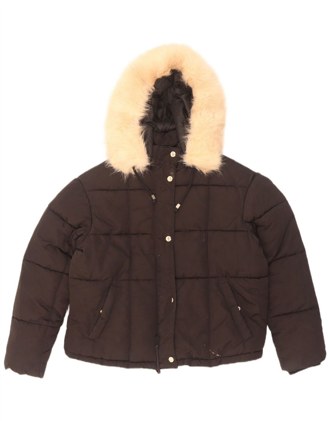 Topshop Veste matelassée surdimensionnée à capuche pour femme UK 8 Small Noir Polyester