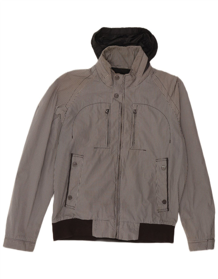 Hugo Boss Veste bomber à capuche pour homme EU 50 Large Noir Vichy Polyester