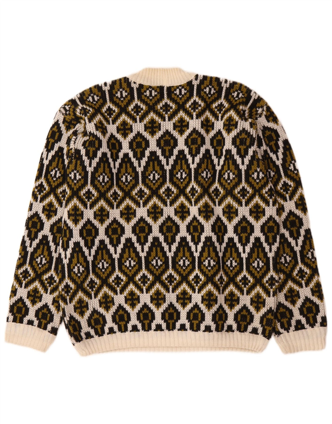 vintage Femmes Turtle Neck Jumper Pull Moyen Off White Fair Isle