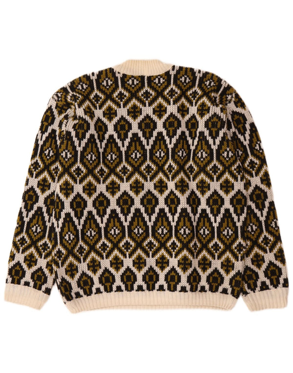 vintage Femmes Turtle Neck Jumper Pull Moyen Off White Fair Isle