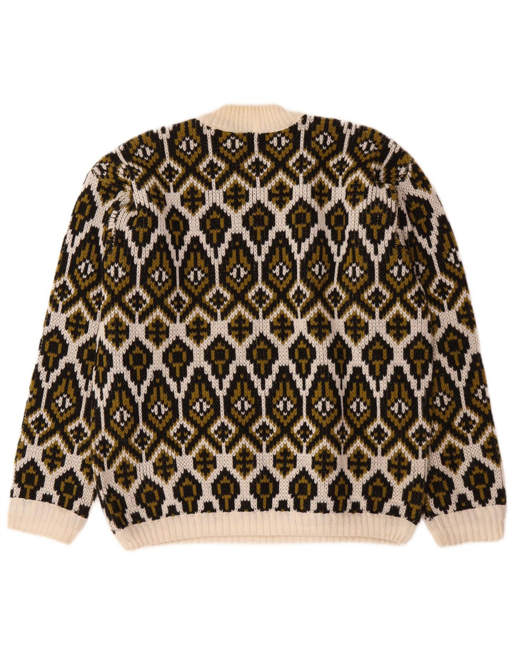 vintage Femmes Turtle Neck Jumper Pull Moyen Off White Fair Isle