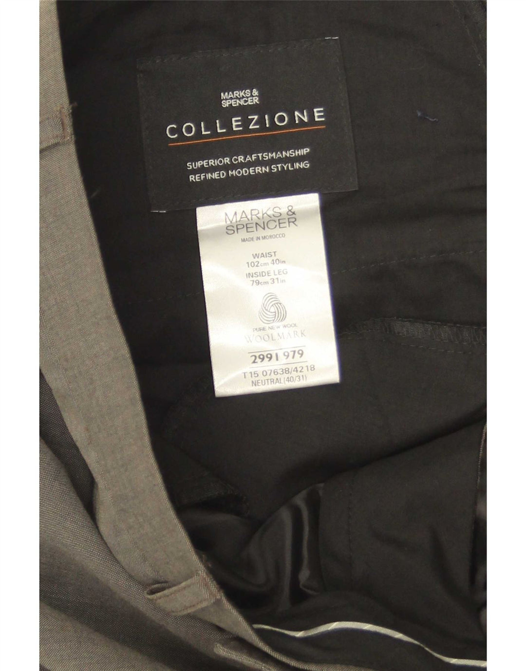 Marks & Spencer Pantalon de Costume Droit Homme W40 L30 Laine Verte