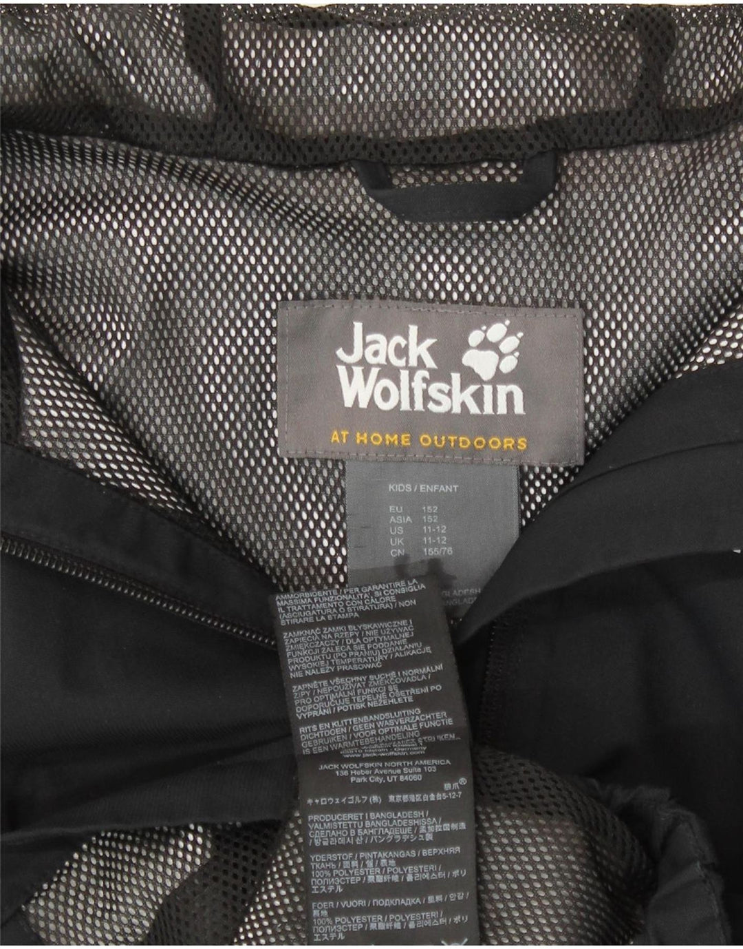 Jack Wolfskin Veste de pluie à capuche graphique pour garçon 11-12 ans Noir Polyester