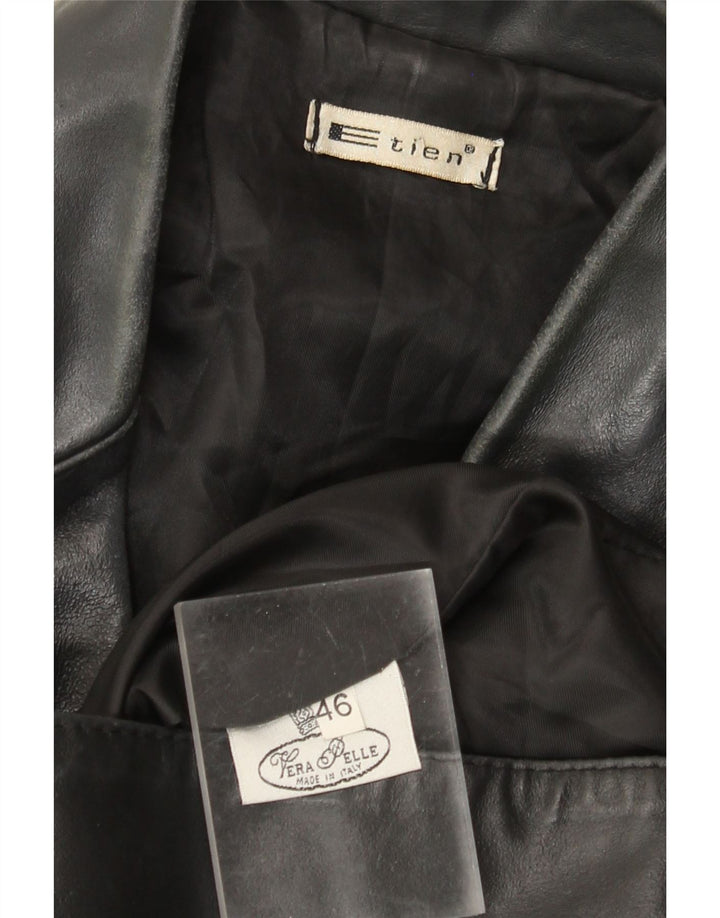 VINTAGE Manteau en cuir femme IT 46 Grand cuir noir