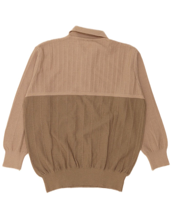 vintage Homme Polo Neck Jumper Pull IT 54 XL Beige Colourblock Laine