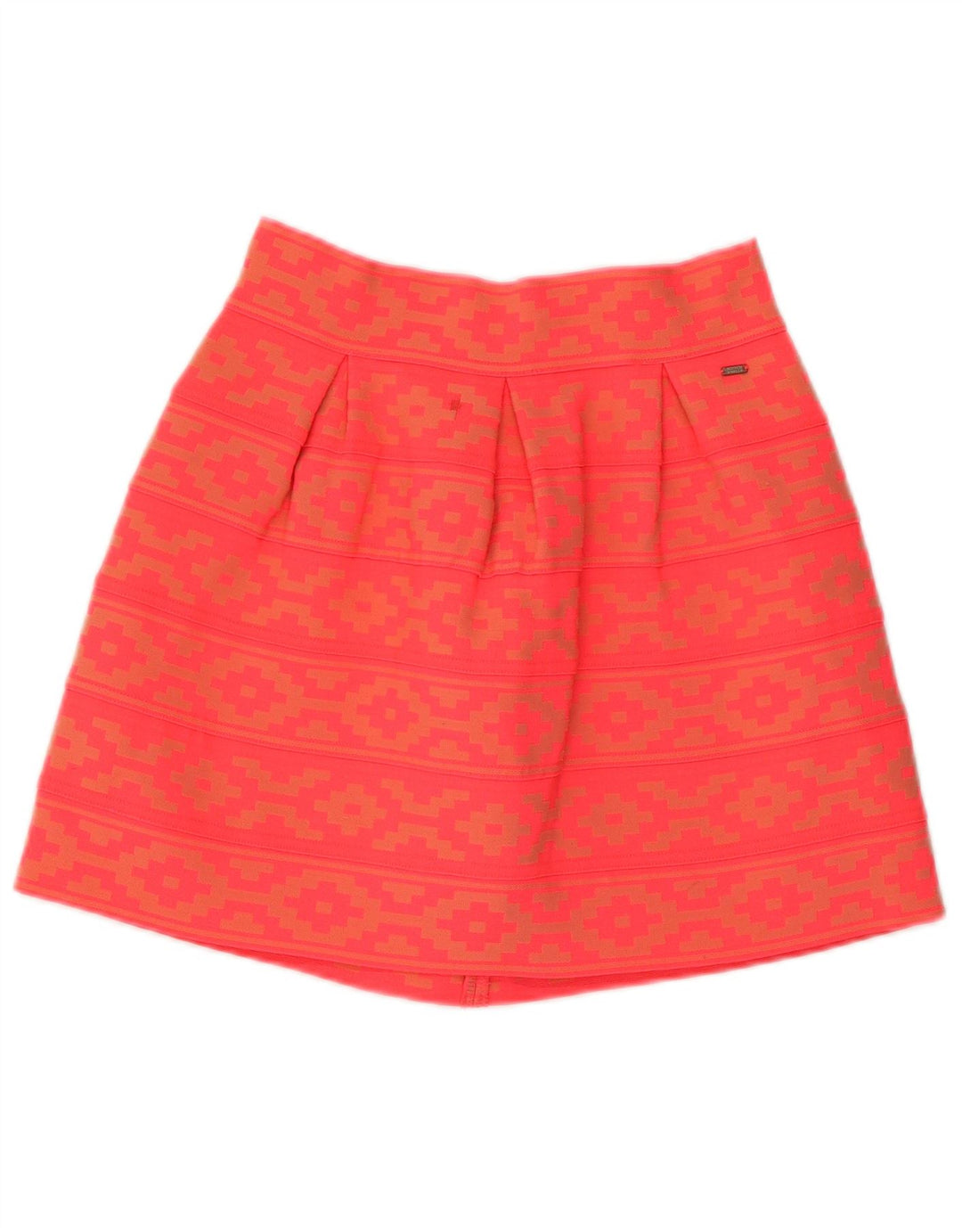 vintage Femme A-Line Jupe UK 14 Moyen W28 Orange Géométrique Polyester
