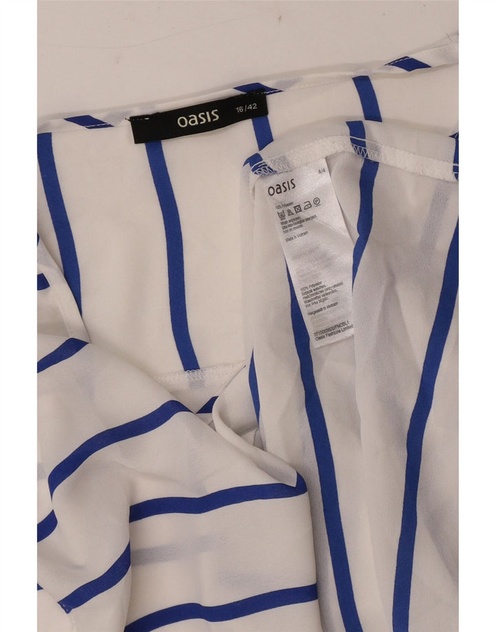 Oasis Chemisier sans manches à nouer sur le devant pour femme UK 46 Large Rayé Blanc