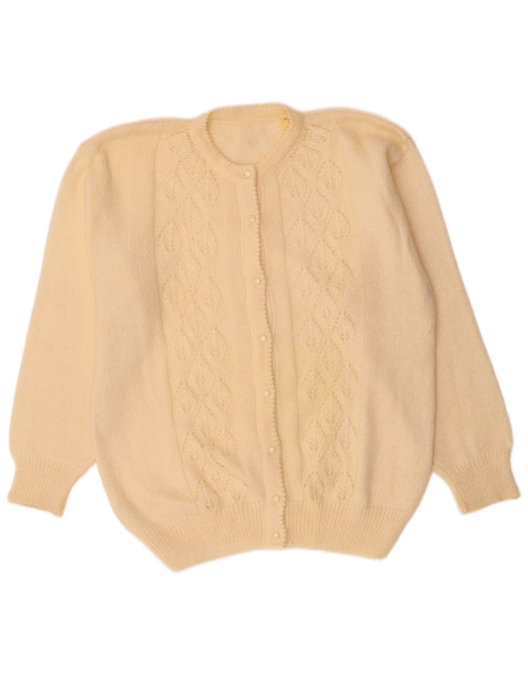 VINTAGE Pull Cardigan Femme UK 14 Moyen Off White Mohair