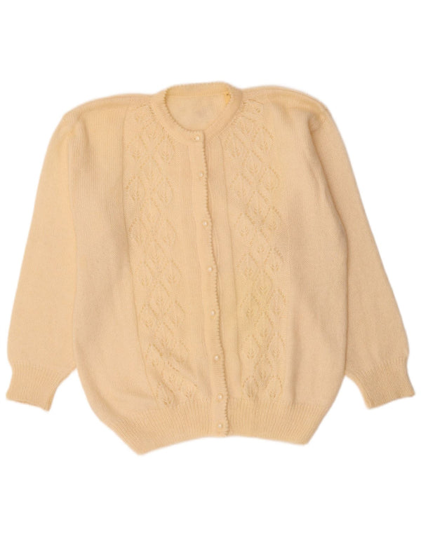 VINTAGE Pull Cardigan Femme UK 14 Moyen Off White Mohair