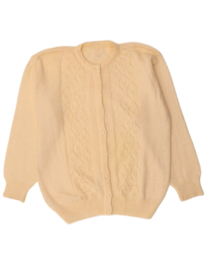 VINTAGE Pull Cardigan Femme UK 14 Moyen Off White Mohair