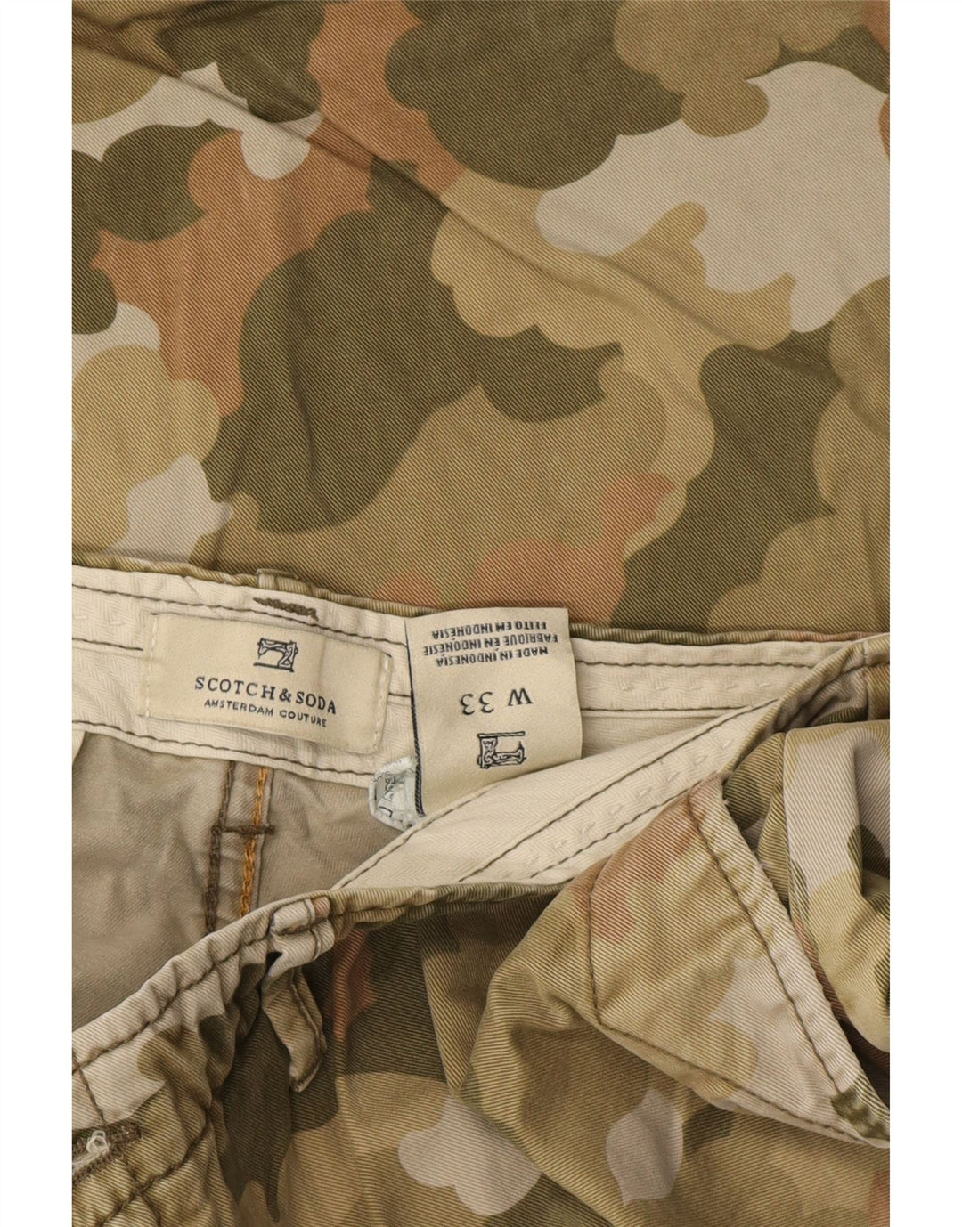 SCOTCH & SODA Short Chino Homme W33 Kaki Moyen Camouflage Coton