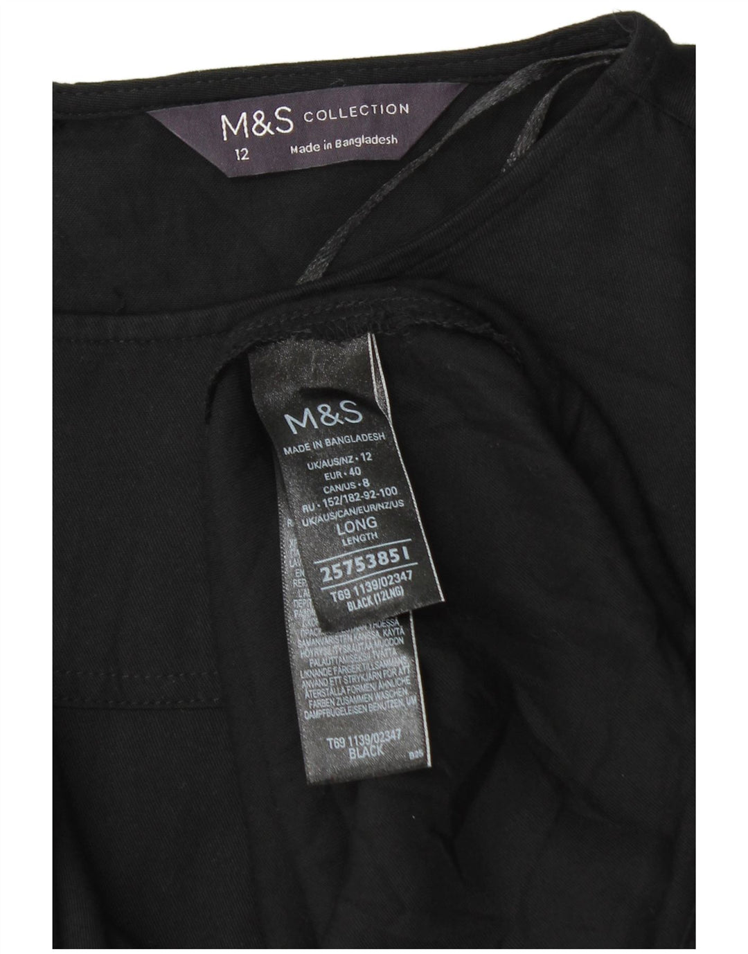 Marks & Spencer Robe droite à manches 3/4 pour femme UK 12 Viscose noire moyenne