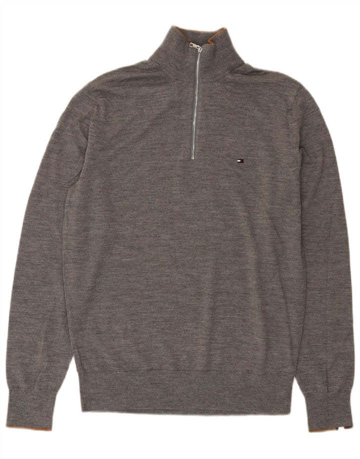 Tommy Hilfiger Pull à col zippé pour homme en laine mérinos gris moyen