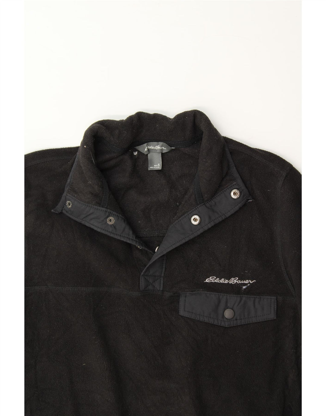 EDDIE BAUER Mens Button Neck Fleece Jumper Small Black Polyester Vintage Eddie Bauer and Second-Hand Eddie Bauer from Messina Hembry 