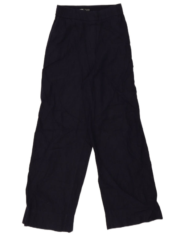 Zara Pantalon chino taille haute à jambe large pour femme XS W24 L30 Bleu marine