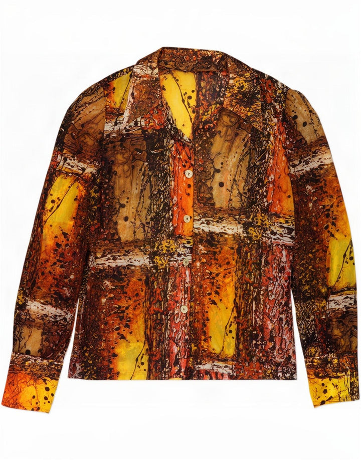 vintage Womens Abstract Pattern Shirt Blouse UK 12 Moyen Multicolore