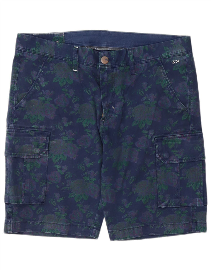 Sun68 Short cargo pour homme W34 en coton floral bleu marine Taille L