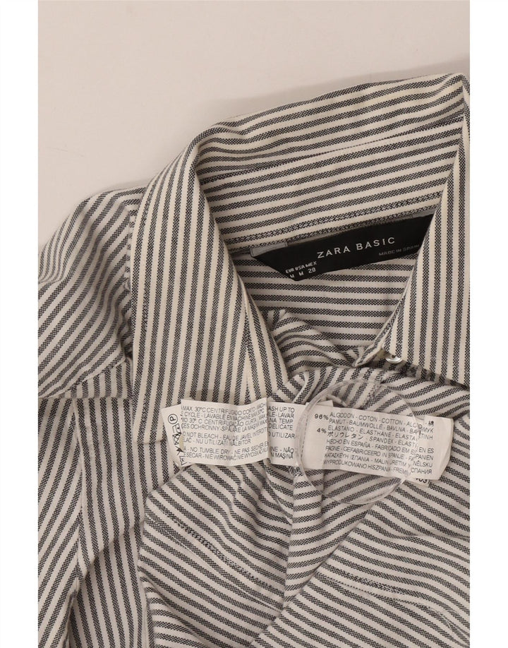 Zara Chemise Femme UK 12 Coton à fines rayures gris moyen